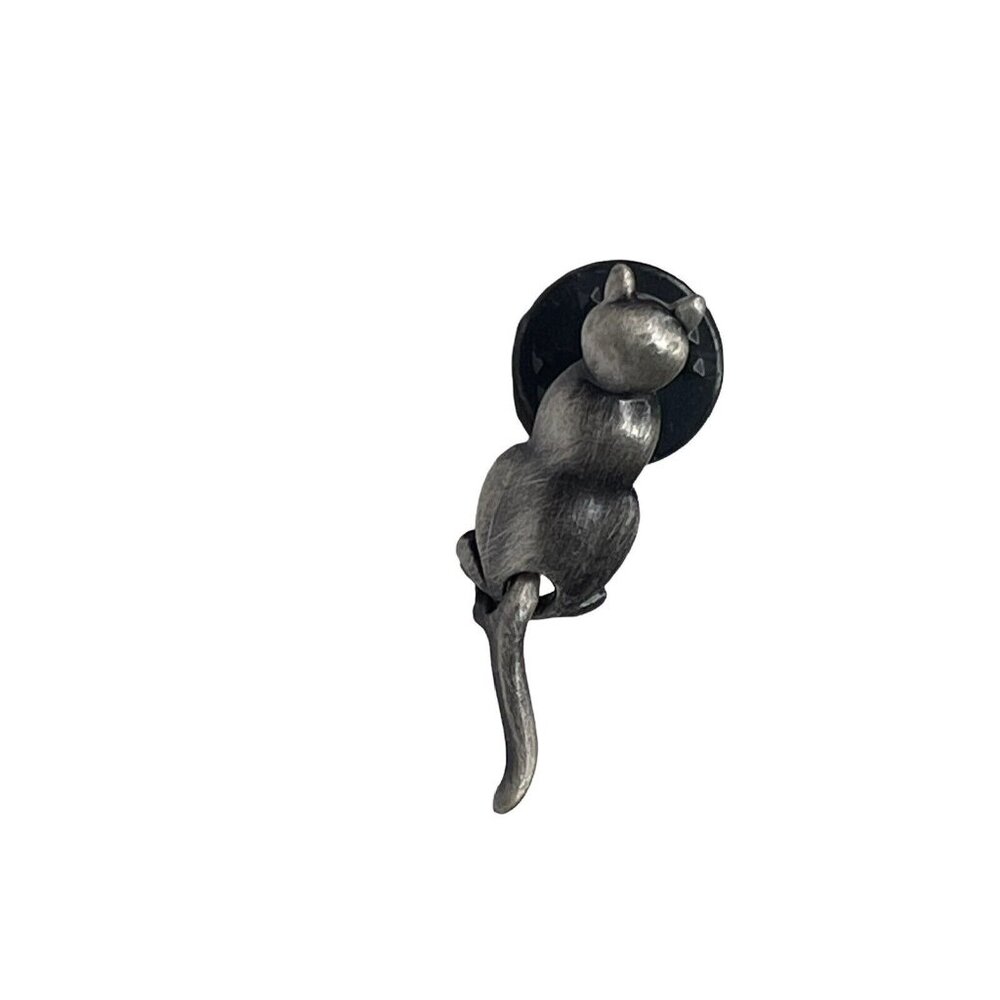 Vintage JJ Cat Moving Tail Matte Silver Tack Pin Kitch 1.5”